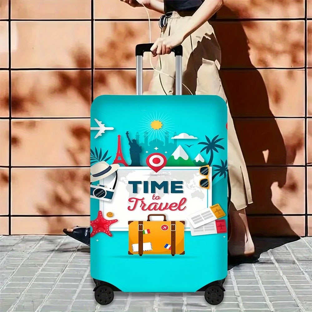 Unisex nan elastisk motiv-koffertbeskyttelse i retro-reiseplakatdesign med glidelås og antiskli-festemidler for spinner-trolleyer Skanto