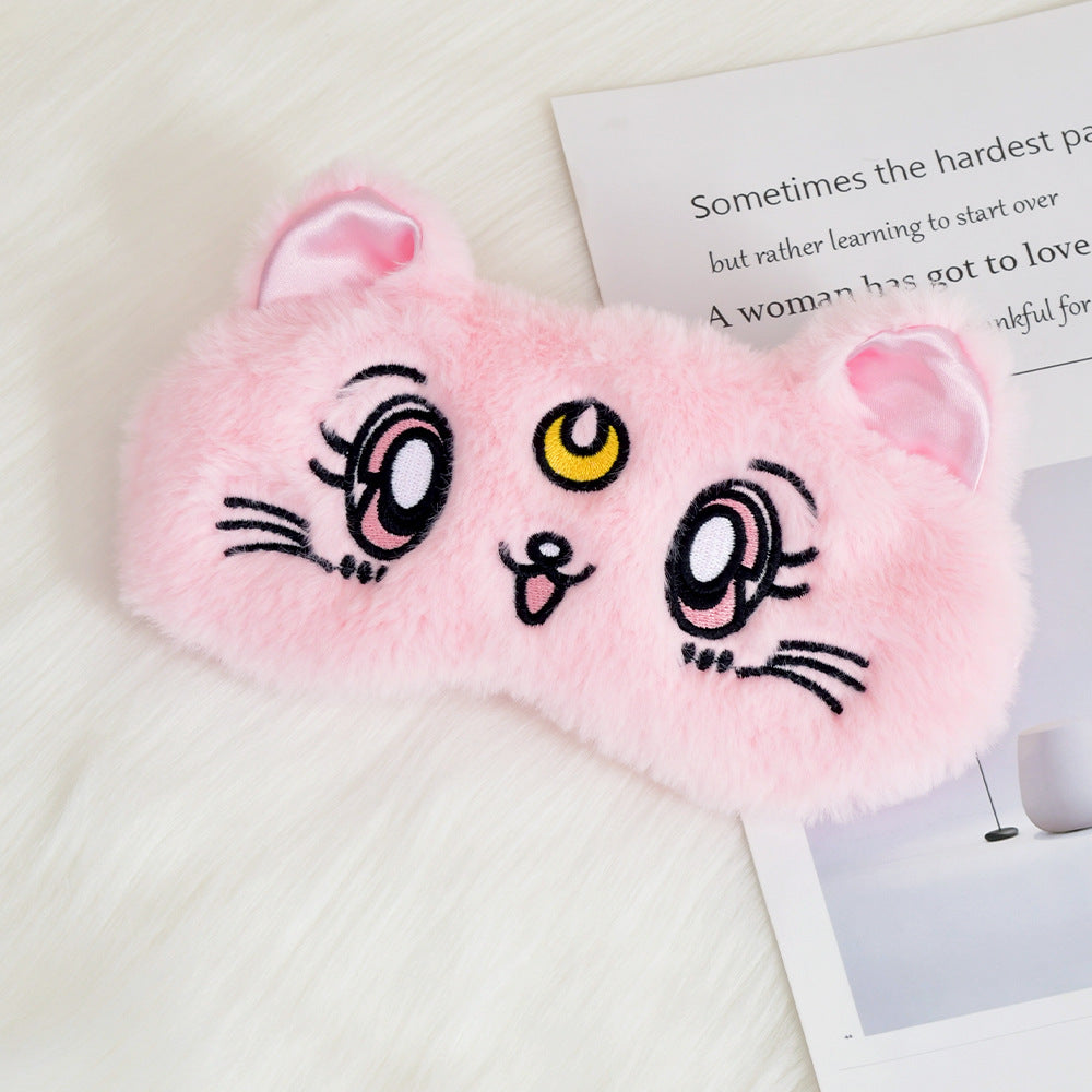 Damen nan fluffy sovemask med broderte kattemotiv og myke komfortører Skanto