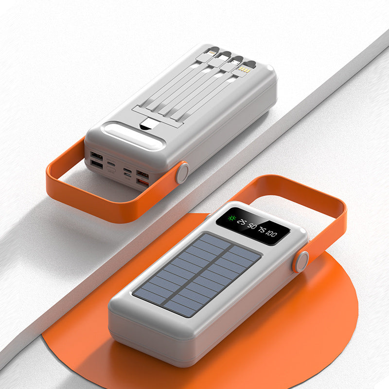 Multifunksjonell solpowerbank med integrerte ladekabler Skanto