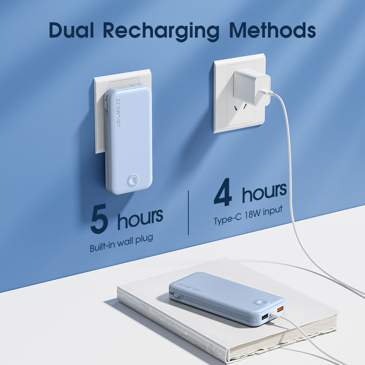 Powerbank med integrert veggkontakt og dual ladingsfunksjon Skanto