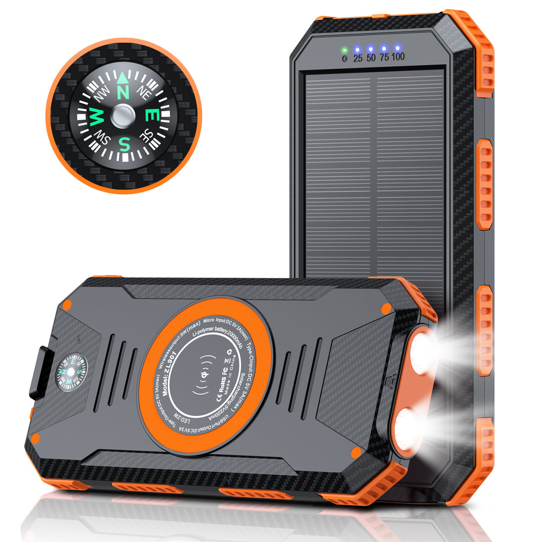 Solcelledet Powerbank med Innebygd Kompass og LED-Belysning Skanto