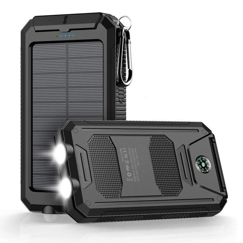 Solcelledrevet powerbank med robust hus og innebygd LED-belysning Skanto