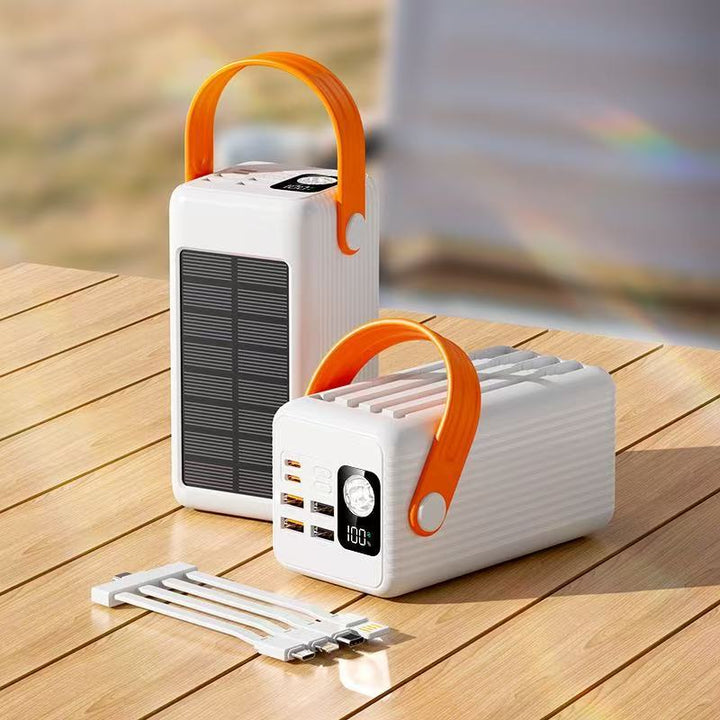 Bærbar solenergi powerbank med integrert LED-lampe og hurtigladefunksjon Skanto
