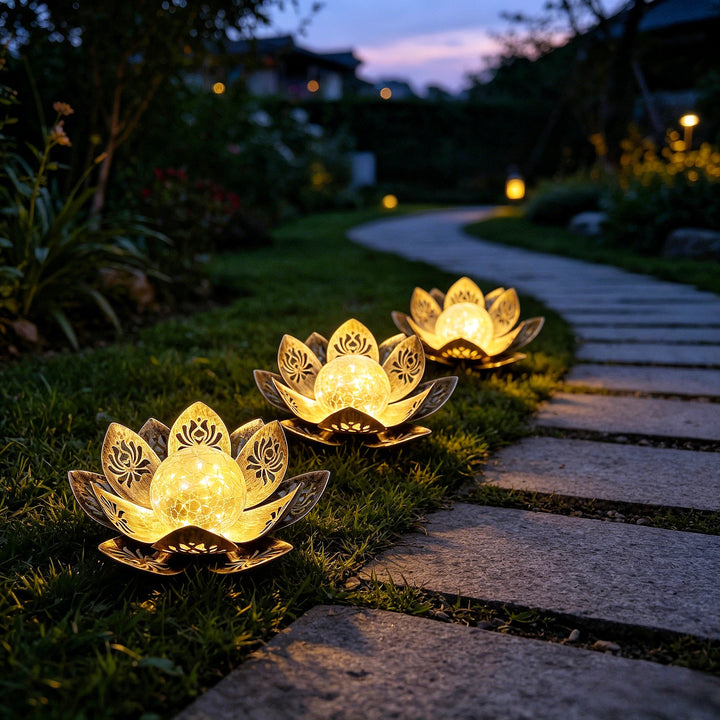 Dekorativ Lotus Solhage Lys Med Sprukket Glasskul Skanto