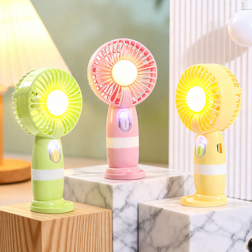 Kvinnelig bærbar USB-håndvifte med LED-lys og digital temperaturvisning Skanto