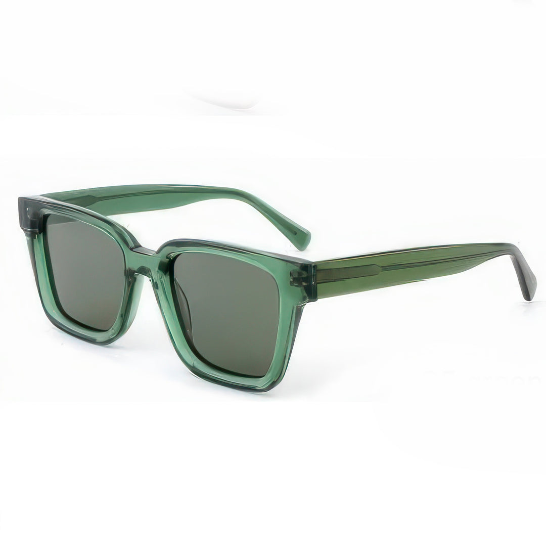 Dame moteriktig kvadratisk solbrille med transparent plastikkinn og polariserte linser Skanto