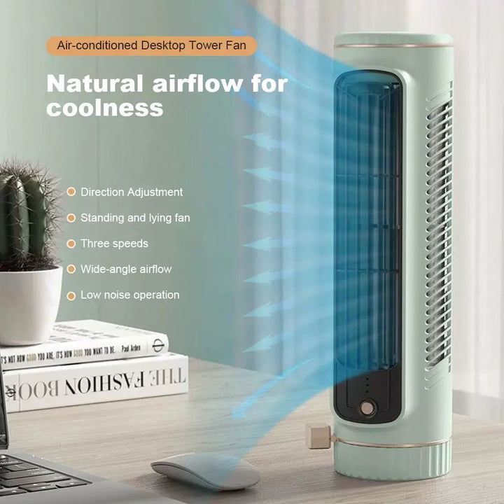 Unisex enhetsstørrelse kompakt vertikal skrivebords Breeze-turmventilator med etterfyllbart mini-reservoar, USB-lading og klistremerke-pack Skanto