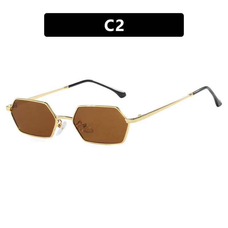 Dame hexagonal solbrille med elegant metallramme og UV-beskyttelse Skanto