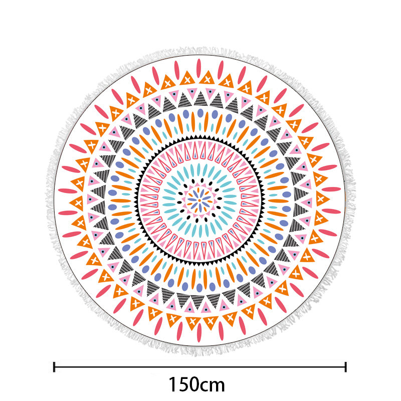 Rundstrandtuch med fargerikt, tropisk blomsterdesign og frynsepynt Skanto