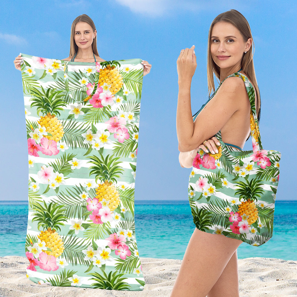 Multifunksjonelt strandhåndkle med integrert bærebag Skanto