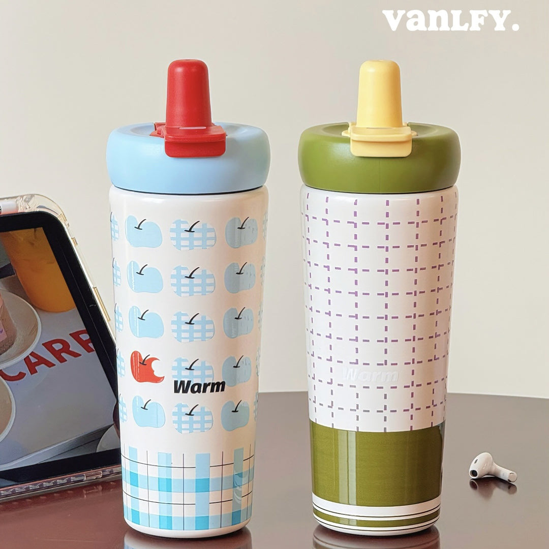 Damen Isoliertrinkflasche mit innovativem Silikonverschluss und fröhlichem Motiv Skanto