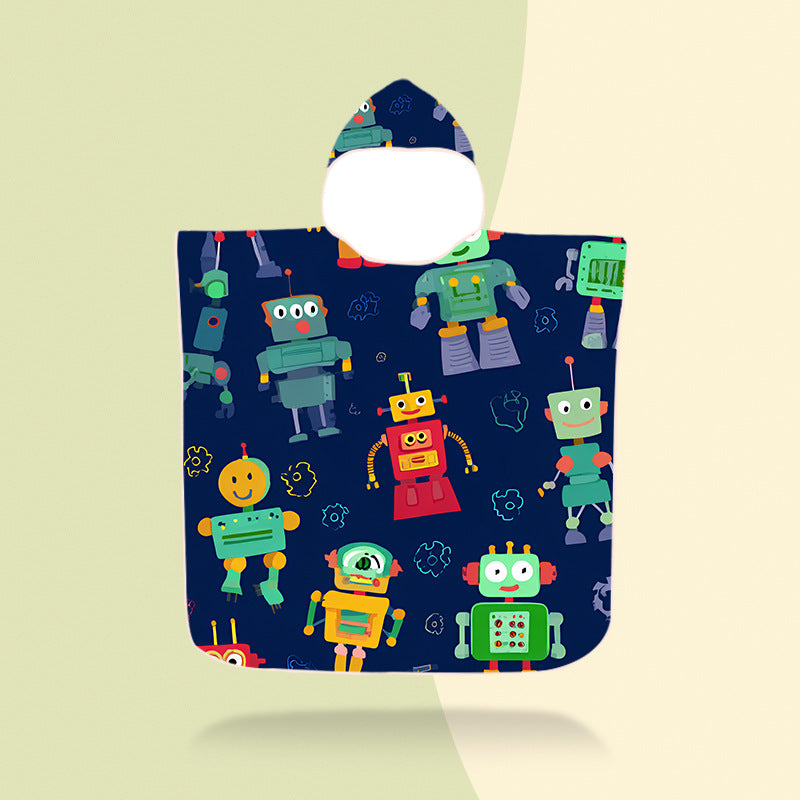 fargerik hetteponcho med robotmotiv Skanto