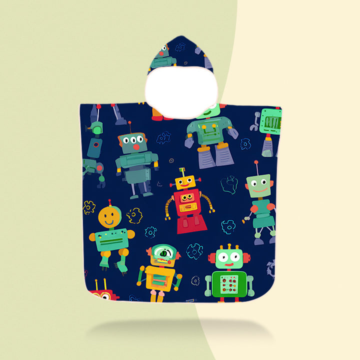 fargerik hetteponcho med robotmotiv Skanto