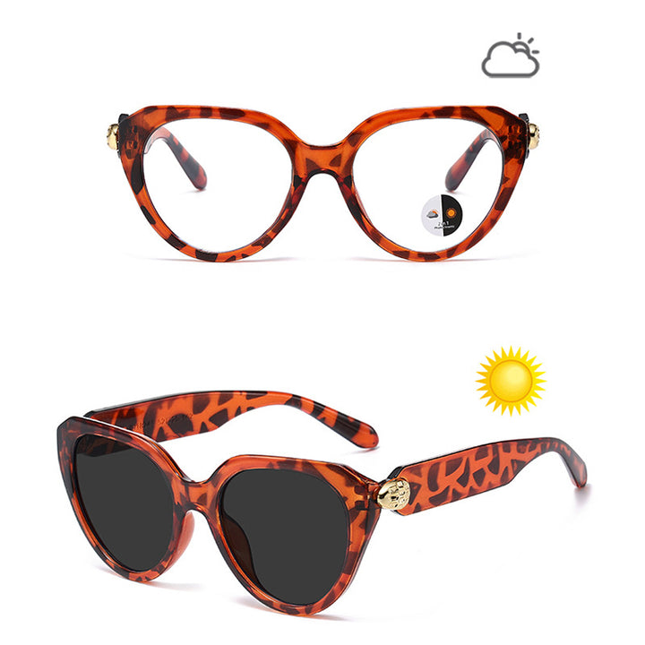 Dame Cat-Eye solbriller med gullige detaljer og beskyttende UV-filter Skanto