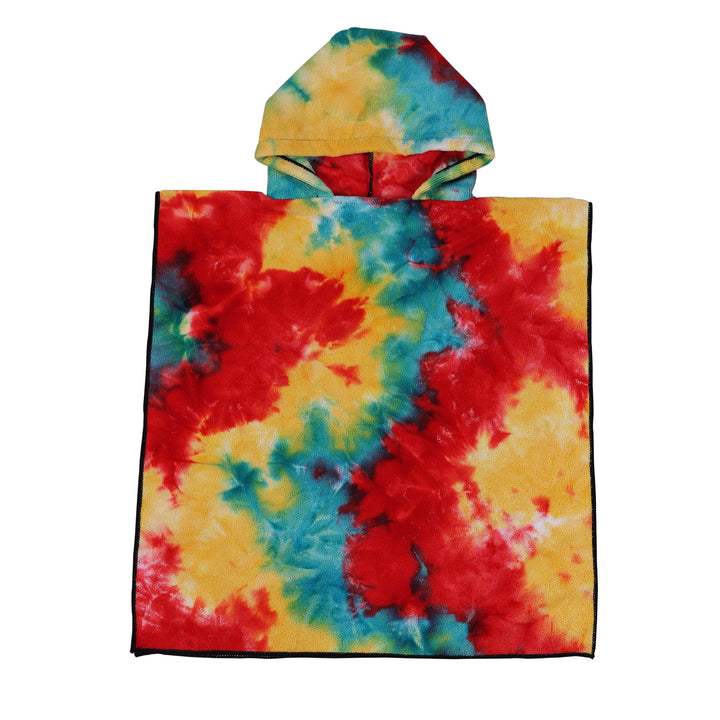 Dame Fleece-Poncho med hette og fargerikt tie-dye-design Skanto