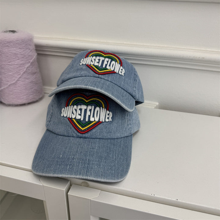 Kvinnebrodert hjerte-design denim baseball cap Skanto