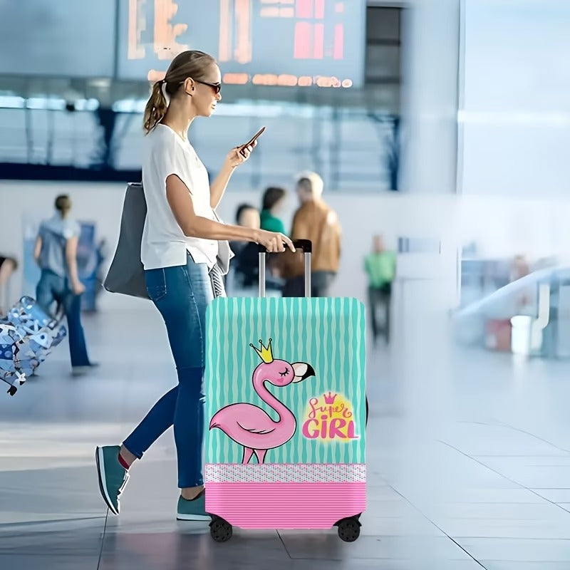 Damer nan elastisk koffertrekk med flamingo-print, dekkende beskyttelse med glidelås og sklisikker innvendig feste Skanto