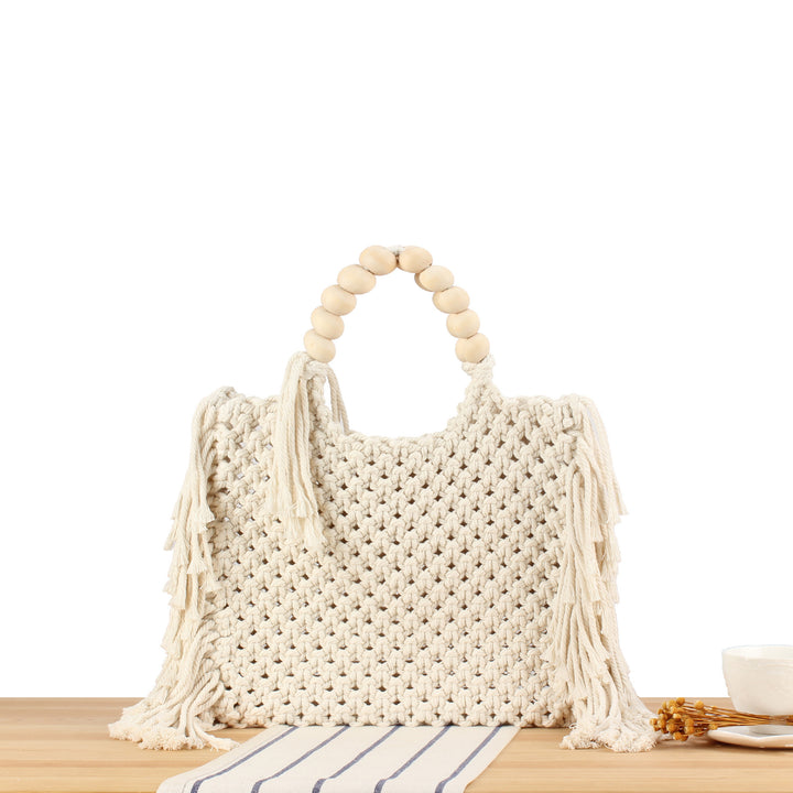 Hand-knotted Tote Bag with Decorative Fringes Skanto