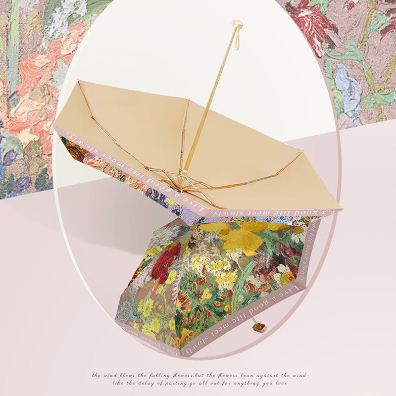 Damer elegant foldbar paraply med blomsterkunstdesign Skanto