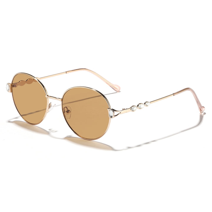 Dame rund solbrille med elegant metallramme og speilvendte glass Skanto