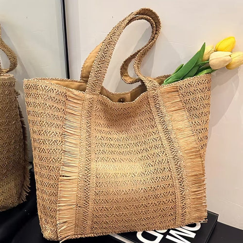 Strandveske i flettet naturmateriale Skanto