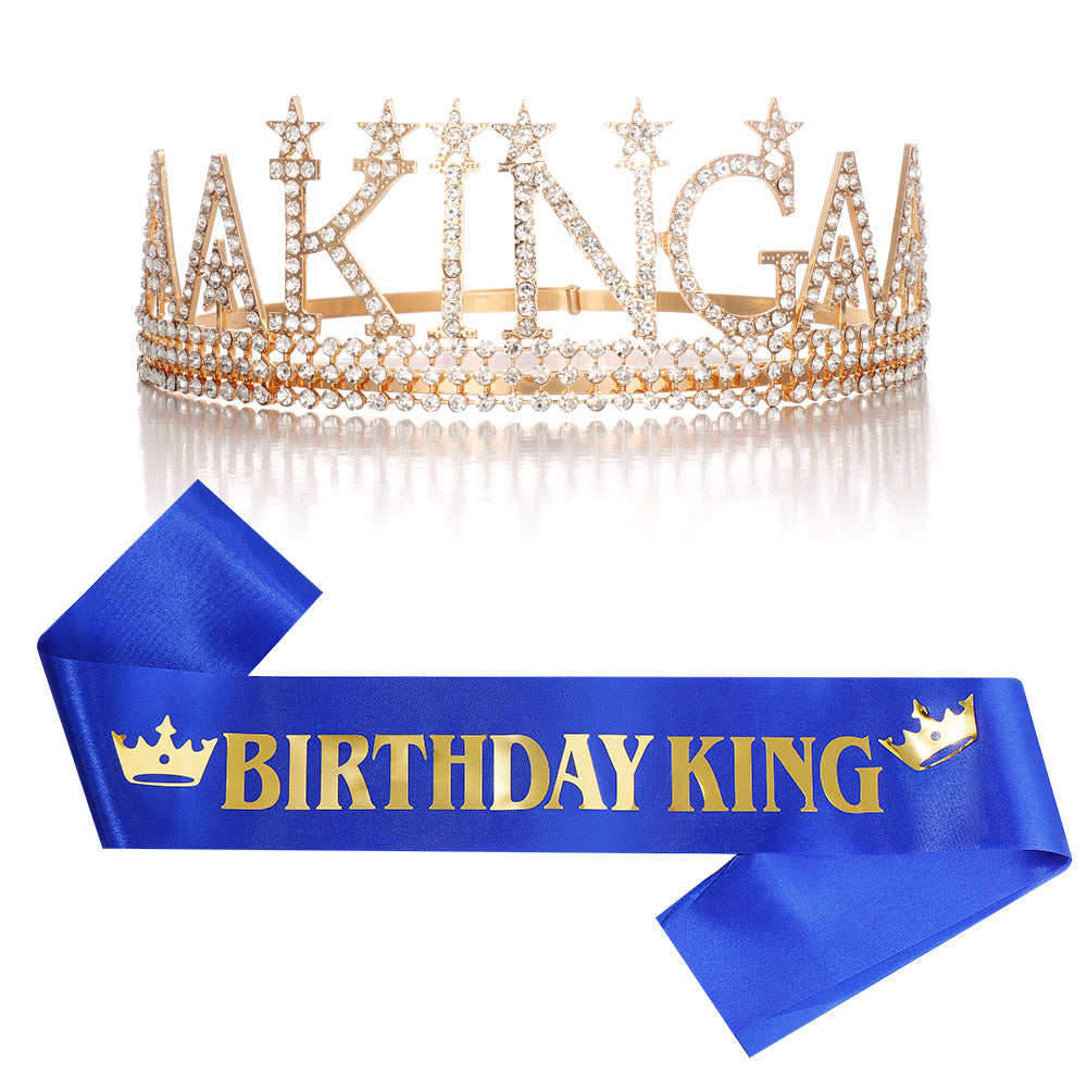 Damer Glitrende bursdagskrone med et kongelig "Birthday King"-sash-sett Skanto