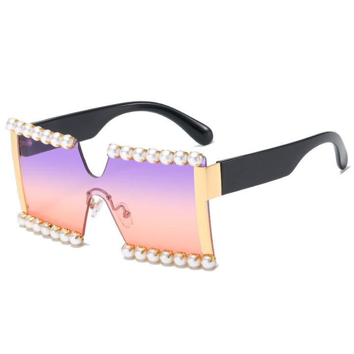 Damer ekstravagante rektangulær solbrille med perlesmykker og UV-beskyttelse Skanto
