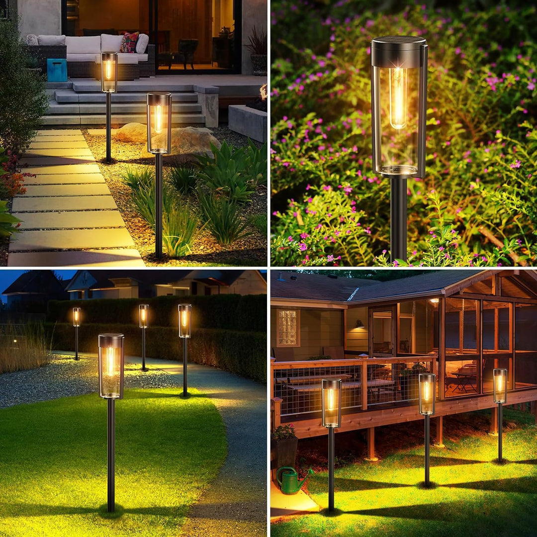 Utendørs Vanntett Vintage Glass Post Lantern Med LED Filament Pære Og Grunnstake Skanto
