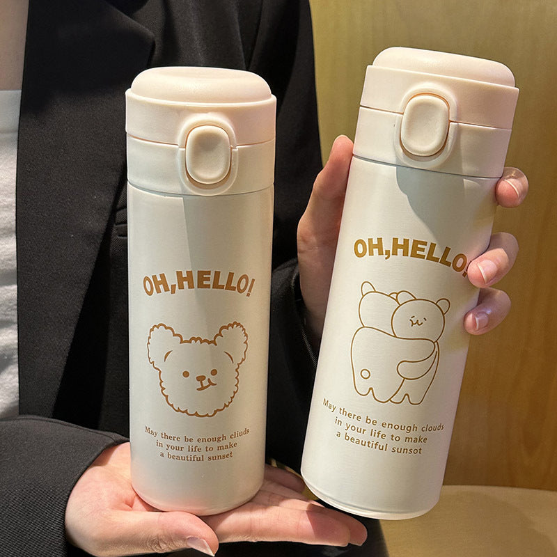 Damen isolierte Trinkflasche mit süßem Tierdesign und praktischem Klappdeckel Skanto