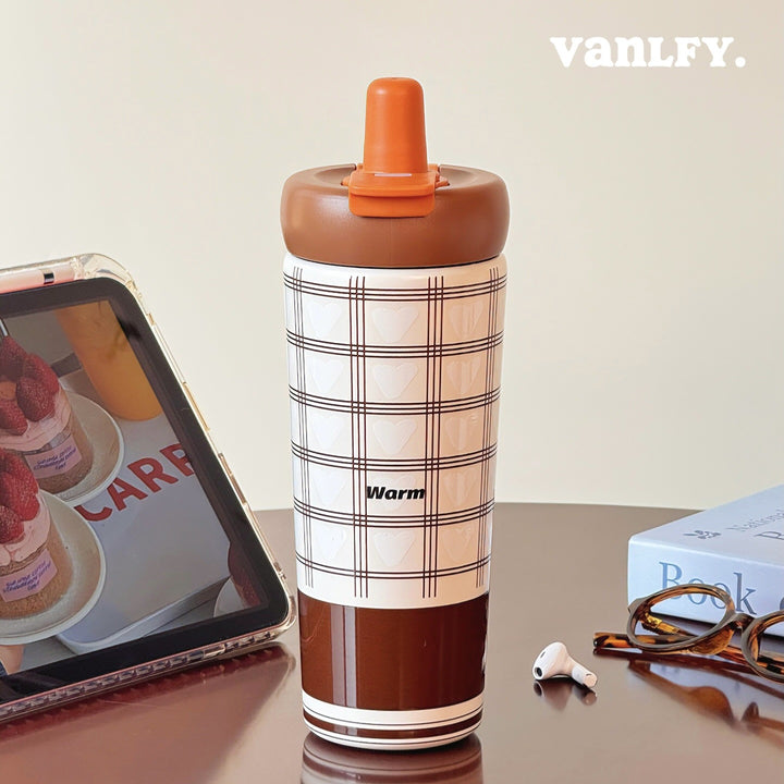 Damen Isoliertrinkflasche mit innovativem Silikonverschluss und fröhlichem Motiv Skanto