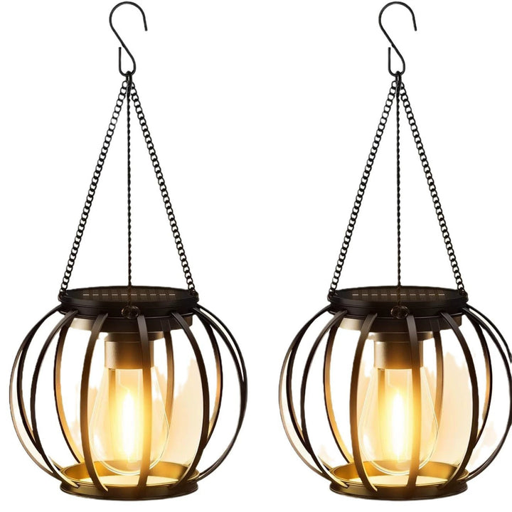 Solcelle Hengende Utelamper Med Vintage-stil LED Trådpære Og Metallbur Vanntett Oppheng Skanto