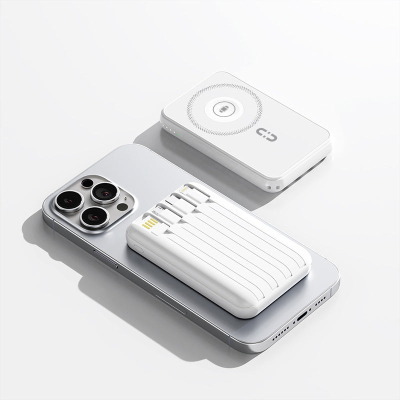 Kompakt powerbank med integrert ladekabel og hurtiglading funksjon Skanto