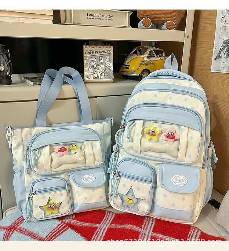 Multi-Pocket Skole Ryggsekk og Tote Bag Sett Skanto