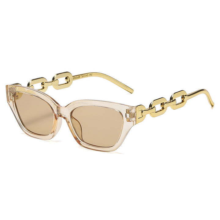Dame Cat-Eye solbrille med dekorativ kjettingramme Skanto