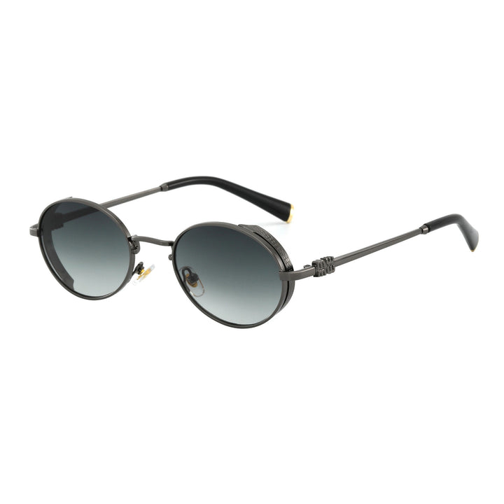 Dame Runde Designer-solbrille med elegant metallramme Skanto