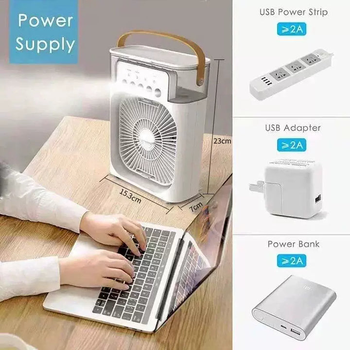 Unisex en størrelse bærbar USB-fuktighetsbordvifte med ambient LED-stemningslys og flerstegs luftstrøm Skanto