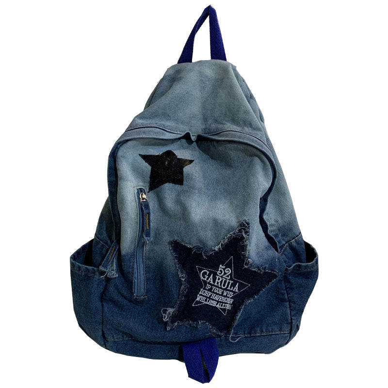 Denim Star Appliqué Casual Skole Ryggsekk Skanto
