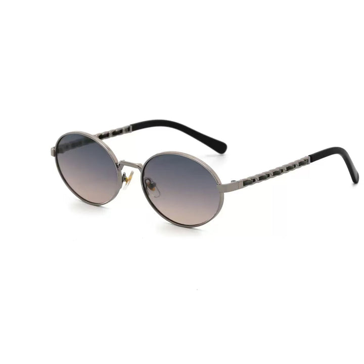 Dame elegant rund solbrille med luksuriøs ramme og komfortable stenger Skanto