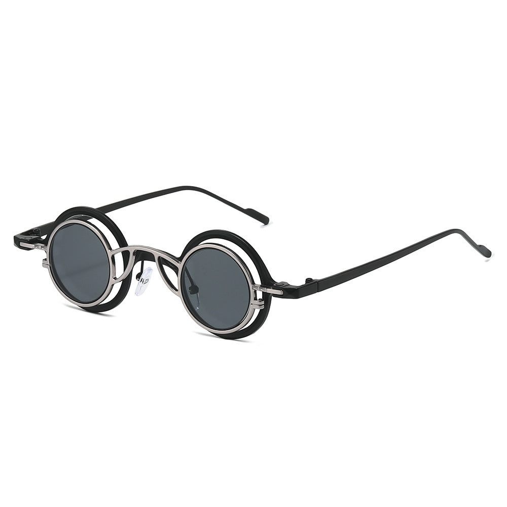 Dame Retro-Rundsolbrille med dobbel ramme Skanto