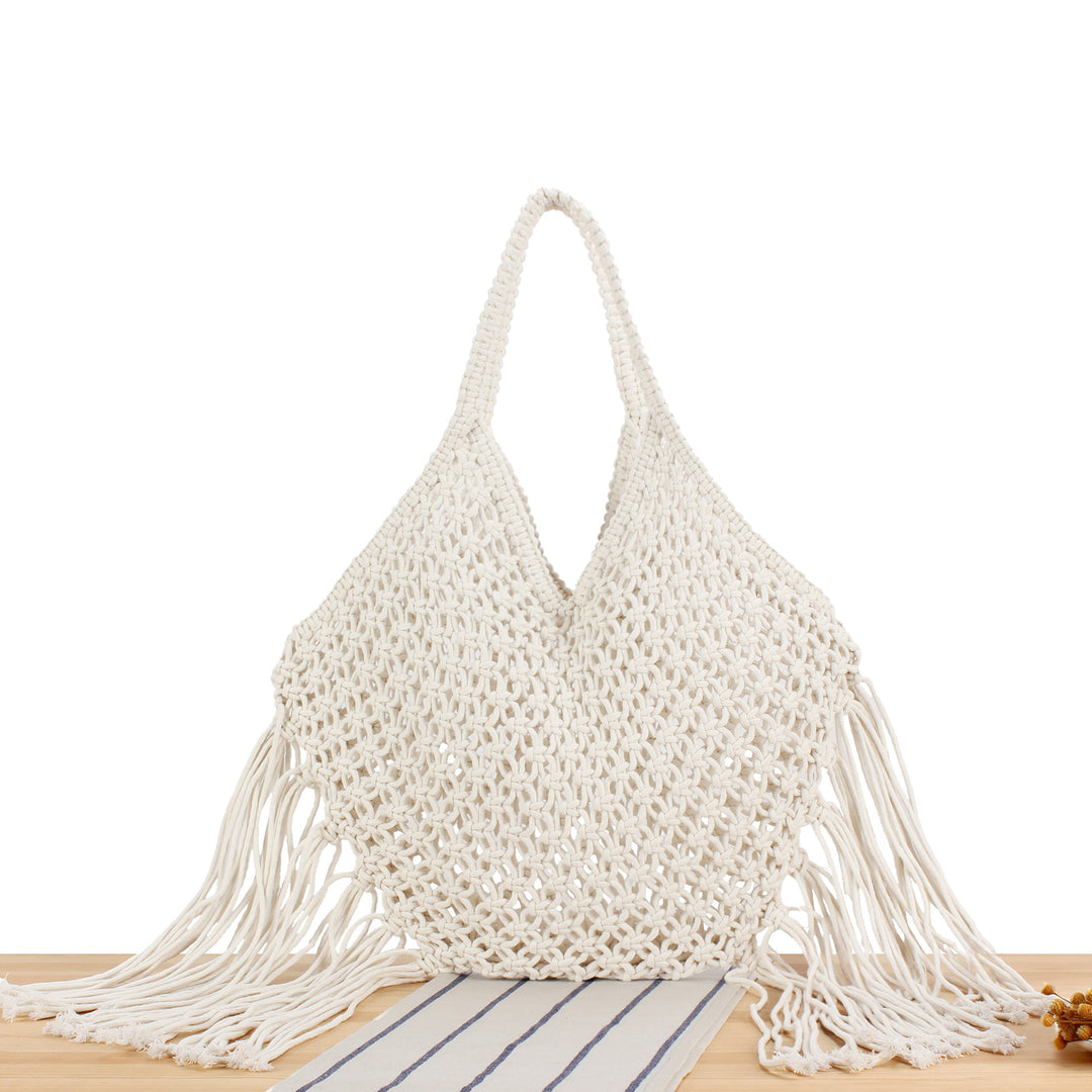 Hand-knotted tote bag with fringe Skanto