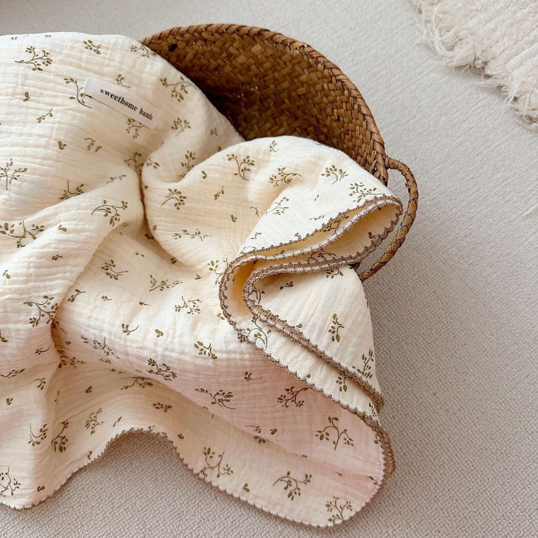 Unisex Cozy Muslin Teppet med Delikat Blomster Mønster Skanto