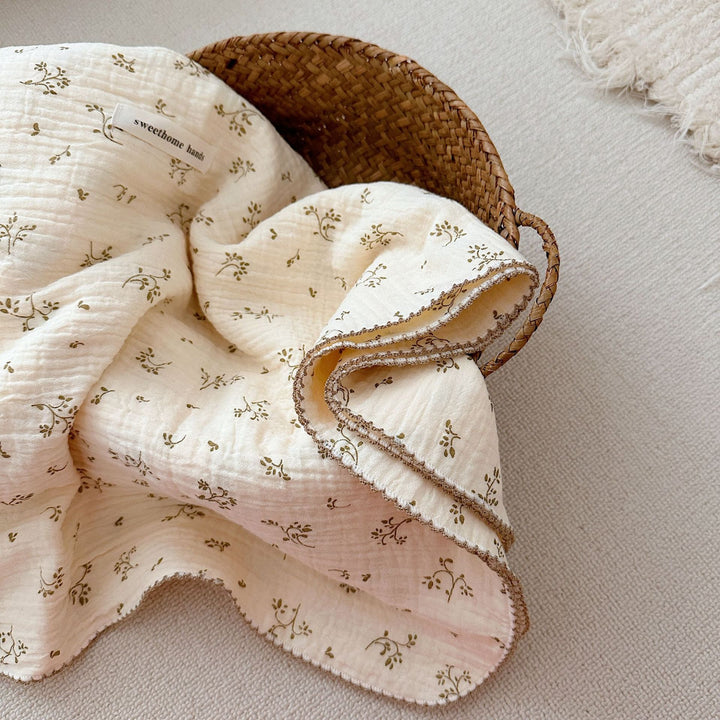 Unisex Cozy Muslin Teppet med Delikat Blomster Mønster Skanto