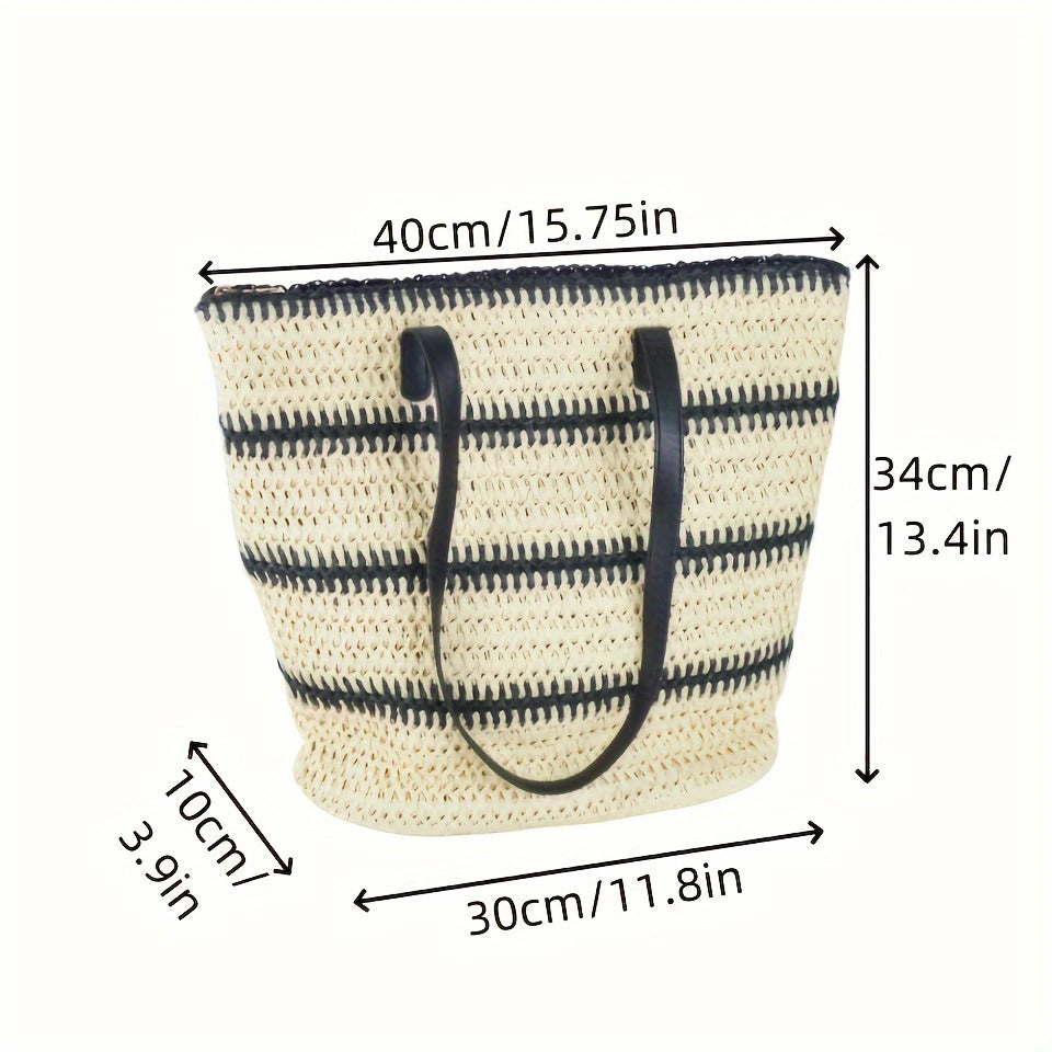 Elegant Raffia handle bag with leather handles Skanto