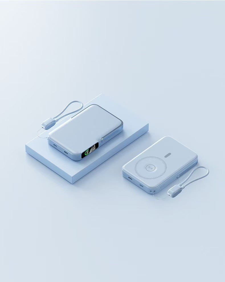 Powerbank med integrert trådløs ladefunksjon og LCD-skjerm Skanto