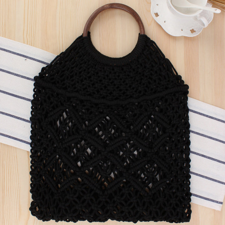 Macrame Tote Bag with Wooden Handle Skanto