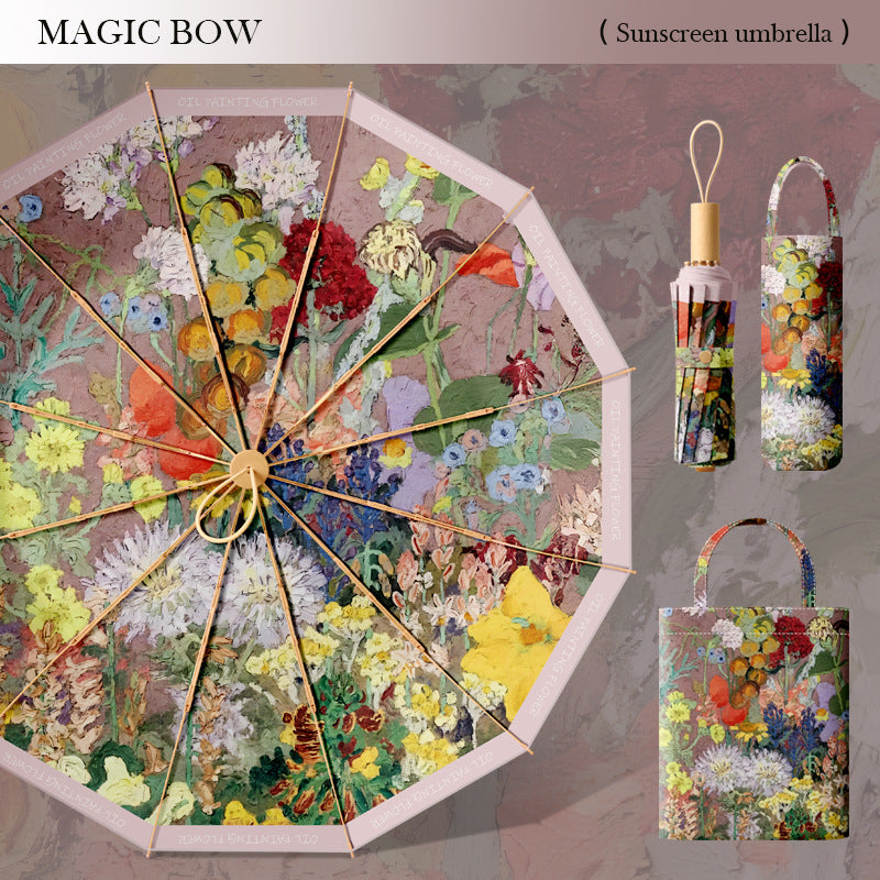 Dame solbeskyttelses paraply i floral design Skanto