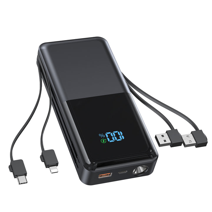 Powerbank med innebygde ladekabler og LCD-skjerm Skanto