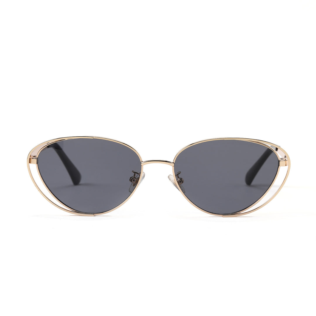 Dame geometrisk solbrille med rødt glass og elegant metallramme Skanto