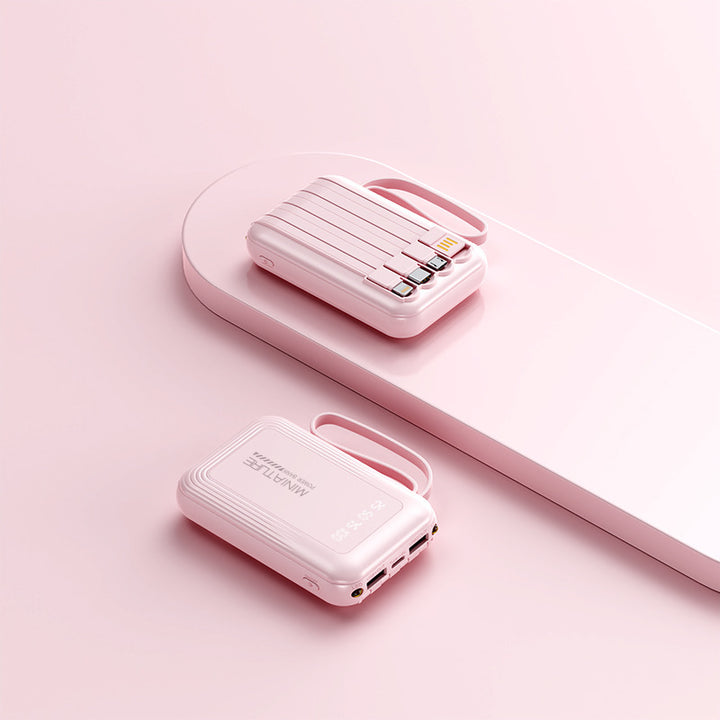 Praktisk Powerbank med trådløs hurtiglading og integrert kabelsystem Skanto