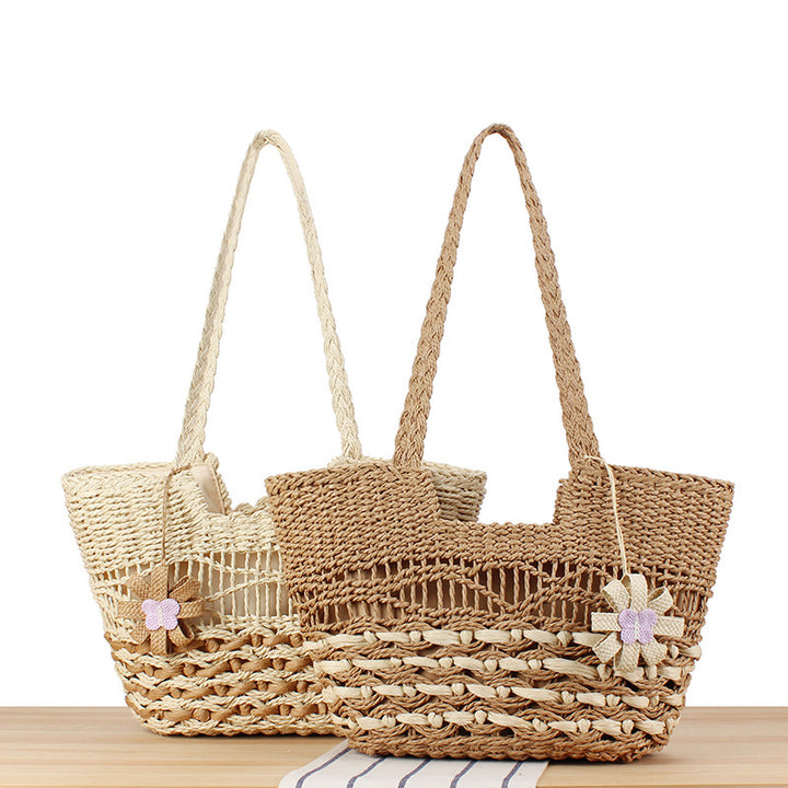 Elegant Beach Bag with Handwoven Basket Pattern Skanto